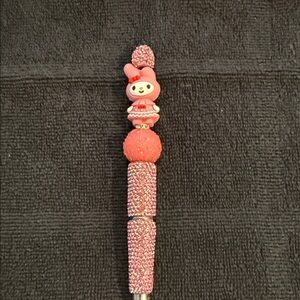 Pink Beaded Character Ballpoint Pen with Hello Kitty Bunny Topper